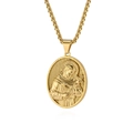 Collier médaille religieuse dorée avec relief de saint et chaîne corde torsadée - Style St. François (Style F) / Pendentif uniquement / Or
