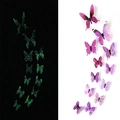 Comparaison de stickers muraux papillons 3D fluorescents de jour et dans le noir - H-023 / Violet