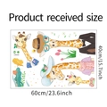 Detailed size chart for cartoon giraffe wall stickers showing PVC sheet layout 60x40cm - 40*60cm