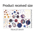 Detailed sheet showing planet wall stickers with dimensions and PVC material layout - 24*70cm*2