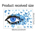 Detailed size chart showing 60x40cm blue eye and butterfly wall sticker dimensions - 40x60cm