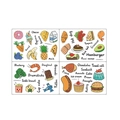 Detail view of 4-sheet set cartoon food stickers featuring fruits and dessert illustrations - 20*30cm*4pcs Layout