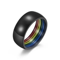 Matte black stainless steel ring featuring a vibrant rainbow inner band for a modern look - Size 7 / Black