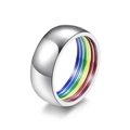 Polished silver stainless steel ring with rainbow stripes inside the band - Size 7 / Silver