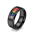 Polished black stainless steel ring featuring six rectangular rainbow cubic zirconia - 5# / Black