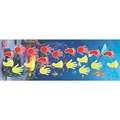 Ocean themed hopscotch floor sticker with cartoon sea life and colorful hand footprints - Undersea World Creatures (TY005)