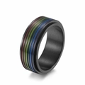 Black brushed stainless steel spinner ring featuring a colorful LGBTQ rainbow stripe inlay - Size 6 / Black