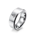 Anillo masónico de acero de tungsteno pulido plateado con escuadra y compás grabados - Talla 7 / Color acero