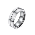 Polished 8mm tungsten steel ring in silver color with a central black grooved design - Size 7 / Steel