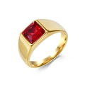 Polierter goldener Siegelring aus Edelstahl mit rechteckigem rotem Schmuckstein - Gold Roter Stein