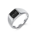 Herrenring aus Titanstahl mit quadratischem schwarzem Edelstein und poliertem Finish - Größe 8 / Stahl Schwarzer Stein