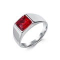 Polierter Edelstahlring in Silber mit einem großen rechteckigen roten Edelstein - Größe 8 / Stahl Roter Stein