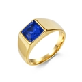 Polierter goldener Siegelring aus Edelstahl mit quadratischem blauem Edelstein - Gold Blauer Stein