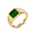 Polierter goldener Siegelring aus Edelstahl mit quadratischem grünem Edelstein-Besatz - Gold Grüner Stein