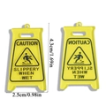 Mini yellow caution slippery sign keychain charms in acrylic for DIY jewelry accessories - Yellow Slippery When Wet Sign (A7-016)