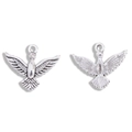 Pair of vintage silver alloy bird charms with intricate feather details for jewelry DIY - Antique Silver