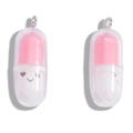 Pink and white 3D capsule pendants with cute faces and silver metal rings for DIY jewelry - Light Pink