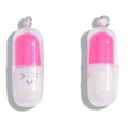 DIY pill capsule pendant charm in pink and white with cute smiley face and silver ring - Rose Red