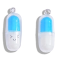 Cute capsule charm in blue and white resin with a smiley face for DIY jewelry - A7-046/dark Blue/28*10mm/0.72g