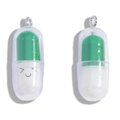 Cute green and white pill capsule pendant with a smiley face and silver metal ring - A7-046/dark Green/28*10mm/0.72g