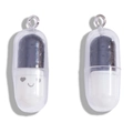 Cute black and white capsule charms with heart-eye smiley faces for DIY jewelry making - Black