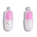 Cute pink and white capsule pendant with smiley face for DIY jewelry making - Pink
