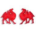 Pair of red faux leather camel pendants with metallic paint and stitch detailing - Red