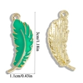 Green enamel leaf charms in gold alloy with 3cm length measurement details - Green Feather Style (A6-468-Green)