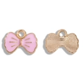 Pendentifs nœuds en émail rose avec base en alliage doré pour bijoux faits main - Rose