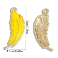 Yellow enamel feather charms in gold alloy, featuring front and back detail views - Yellow Feather Style (A6-468-Yellow)