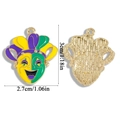 Colorful Mardi Gras clown mask charm in purple yellow and green with size measurement - Enamel Mask Style (A6-474)