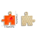 Colgante de puzzle naranja con corazón rojo y reverso dorado para joyas DIY - Pieza de Rompecabezas Corazón - Base Dorada (A7-009)