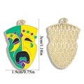 Colorful Mardi Gras mask enamel charm in green, yellow and purple with gold plating - Theater Mask Style (A6-476)