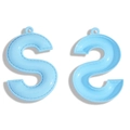 Sky blue faux leather letter S keychain charm with decorative stitching for DIY bags - 64*42mm / Blue