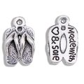 Vintage silver alloy flip-flop pendants for DIY jewelry making with heart engraved details - 16*10mm / Antique Silver