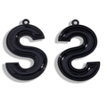 Glossy black PU leather S-shaped letter pendant for DIY keychain and bag accessory decor - 64*42mm / Black