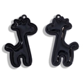 Pair of glossy black giraffe-shaped pendants with faux stitch details for DIY accessories - Black