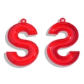 Glossy red faux leather letter S charm pendant with stitching details for DIY keychains - 64*42mm / Red
