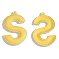 Pair of bright yellow letter S pendants with faux leather texture and top hanging holes - 64*42mm / Yellow