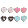 DIY colorful heart letter pendants in double-sided enamel and gold-plated alloy - Letter B / 15.5x14.5mm / Black