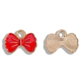 Pendentif nœud en émail rouge et doré avec vue recto-verso pour bijoux DIY - Rouge