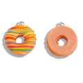 Rainbow striped and pink resin donut charms with silver rings for DIY jewelry making - Rainbow Stripe Style (Style 1) / 22*20mm
