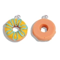 Creative resin donut charms in yellow with blue icing and solid orange for DIY jewelry - Yellow Base Blue Flower Style (Style 4) / 22*20mm
