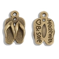 Vintage bronze flip-flop charms with heart engraving for DIY jewelry making - 16*10mm / Antique Bronze
