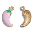 Pink and green enamel chili pepper charm with gold metal plating for DIY jewelry - Pink/18*9mm/0.57g