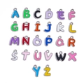 Set of 26 colorful enamel alphabet pendants with silver borders for DIY jewelry making - Silver Base Color
