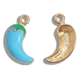 Turquoise enamel chili pepper pendant with gold metal back for DIY jewelry making - Blue/18*9mm/0.57g