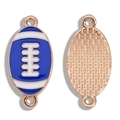 Blue and white enamel rugby ball charm connector with rose gold metal back for DIY jewelry - Rugby Football Connector (A7-082) / Blue White