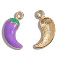 Alloy chili pepper charm with purple enamel and gold-plated finish for DIY jewelry making - Purple/18*9mm/0.57g