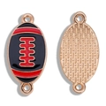 Rugby football charm pendant in red and black enamel with gold alloy for DIY jewelry - Rugby Football Connector (A7-082) / Black Red